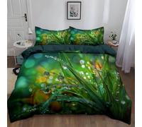 Parure de Lit 1 Personnes avec Housse de Couette Style Fantastique Plante d'herbe 140 x 200 cm avec 1 Taies d'oreiller 65 x 65 cmavec Fermeture Eclair pour Adulte Enfant Fille Ado, Vert Forêt