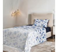 PARURE DE LIT 1 PLACE ET DEMIE SANS REPASSAGE FANTASY - Microfibre - Drap plat 180 × 270 cm, drap-housse 120 × 200 cm avec bonnet élastiqué de 25 cm, taie d’oreiller 50 × 80 cm - Foglie