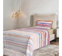 PARURE DE LIT 1 PLACE ET DEMIE SANS REPASSAGE FANTASY - Microfibre - Drap plat 180 × 270 cm, drap-housse 120 × 200 cm avec bonnet élastiqué de 25 cm, taie d’oreiller 50 × 80 cm - Strisce