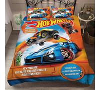 Parure De Lit 100% Doux Confortable Microfibre Voiture De Sport Hot Wheels - 1 Housse De Couette + 2 Taies d'oreiller 80 X 80 Fermeture Éclair Rose Gris (140 x 200 cm,Course 02)