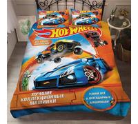 Parure De Lit 100 % Microfibre Douce Et Confortable Hot Wheels Sports Car - 1 Housse De Couette + 2 Taies D'oreiller 80 X 80 Cm Fermeture Éclair Rose Gris, Racing