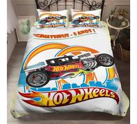 Parure De Lit 100 % Microfibre Douce Et Confortable Hot Wheels Sports Car - 1 Housse De Couette + 2 Taies D'oreiller 80 X 80 Cm Fermeture Éclair Rose Gris, Racing