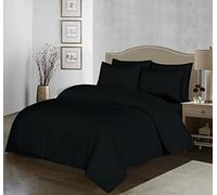 Parure de lit 100 % polycoton, 200 fils au pouce carré, housse de couette et taies d'oreiller gratuites, sans repassage, facile d'entretien, pour lit simple, double, super king size (double, noir)