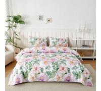 Parure De Lit 120x190/200 cm en Microfibre, Ensemble de Draps 3 Pièces Imprimée, Drap Housse Ajustable 120x200 cm cm, Drap Plat 1 Personne 180x250 cm et 1 Taie d'oreiller 50x80, Voyage Fleur Violet