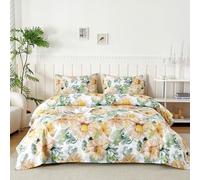 Parure De Lit 120x190/200 cm en Microfibre, Ensemble de Draps 3 Pièces Imprimée, Drap Housse Ajustable 120x200 cm cm, Drap Plat 1 Personne 180x250 cm et 1 Taie d'oreiller 50x80, Voyage Fleur Orange