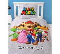 Parure de lit 135x200 en flanelle, biber, Nintendo Super Mario, douillette et douce pour l'hiver, 1x taie d'oreiller 80x80 + housse de couette 135x200, 100% coton, linge de lit pour enfant gaming
