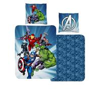 Parure de lit 135x200 en flanelle, biber pour garçons, Marvel Avengers, douce et pelucheuse pour l'hiver, 1x taie d'oreiller 80x80 + housse de couette 135x200, 100% coton