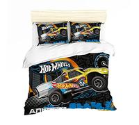 Parure De Lit 135x200cm Plusieurs Tailles Hot Wheels Voiture De Sport Housse De Couette 52% Coton Doux Confortable + 2 Taie d'oreiller 80x80cm (140 x 200 cm,Course 01)