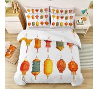 Parure de lit 140 x 200 cm Housse de Couette Chambre d'amis Famille Réversible en Microfibre, Motif Festif Idéal pour Lanternes Motifs Traditionnels, 1 Housse + 2 Taies d'oreiller 65x65cm