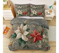 Parure de lit 140 x 200 cm Housse de Couette Chambre d'amis Famille Réversible en Microfibre, Motif Noël Idéal pour Sapin de Noël Houx, 1 Housse + 2 Taies d'oreiller 65x65cm
