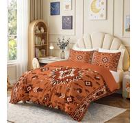 Parure de Lit 140 x 200 cm, Housse de Couette Microfibre Brossée Douce avec Fermeture Éclair, Linge de Lit Bohème Rustique Flèche Losange Motif Géométrique Tribal, 2 Taies d'oreiller, Orange Marron