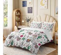 Parure de Lit 140 x 200 cm, Housse de Couette Microfibre Brossée Douce avec Fermeture Éclair, Linge de Lit Bohème Champêtre Alpaga Cactus Arc-en-Ciel Succulentes, 2 Taies d'oreiller, Multicolore