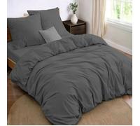 Parure de lit 140x190 microfibre douce 4 pièces - Housse de couette et drap housse gris pour lit 2 places ensemble literie complet