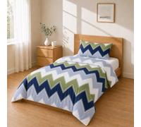 Parure de Lit 140x200 + 50x80 1PCS, Chevron Bleu Marine Vert et Gris | Housse de couette et taies 50x80 assorties en microfibre brossée, 8 motifs et 5 formats pour changer de décor en un geste