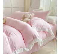 Parure de Lit 140X200 à Volants Rose avec Taie D'Oreiller,Style Princesse Française Romantique,Housse de Couette 140X200 à Volants Unie avec Fermeture Éclair,Housse de Couette 140X200 en Microfib