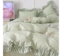 Parure de Lit 140X200 à Volants Unie,Housse de Couette Réversible en Microfibre Douce Lavée avec Fermeture Éclair,Parure de Lit Simple de Style Français pour Chambre D'enfant et Adulte,Décorati