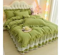 Parure de Lit 140X200 à Volants Verte pour Adultes et Enfants,Housse de Couette 140X200 à Volants Unie Style Shabby Chic Rétro en semble Housse de Couette 140X200 Confortable en Microfibre avec Ta