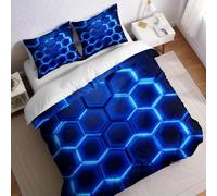 Parure de Lit 140x200 cm 1 Personne Bleu Housse de Couette Motif nid d'abeille néon en Microfibre 3 Pièces avec 1 Taie d’Oreiller 65x65 cm, pour Enfant Garçon et Fille