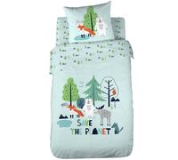 Parure de lit 140x200 cm 100% coton biologique SAVE THE PLANET Bleu
