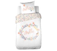 Parure de lit 140x200 cm coton HELLO blanc 2 pièces