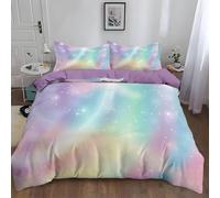 Parure de lit 140x200 cm Enfant Arc-en-Ciel dégradé onirique Motif Housse de Couette en Microfibre pour Filles Garçon Ado, Ensemble de literie avec 1 Housse de Couette + 1 Taie d'oreiller 65x65 cm