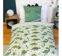 Parure de lit 140x200 cm Enfant - Housse de Couette + 1 Taie d'oreiller 63x63 cm Motif imprimé Dinosaure Vert - en Microfibre