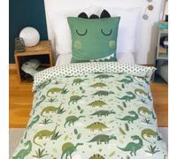 Parure de lit 140x200 cm Enfant réversible - Housse de Couette 140x200 cm + 1 Taie d'oreiller 63x63 cm Motif imprimé Dinosaure Vert - Set de Housse de Couette en Microfibre