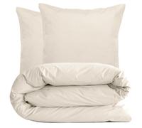 Parure de lit 140x200 cm set 65x65 cm percale MANOIR blanc Naturel