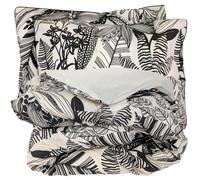 Parure de lit 140x200 cm taie 50x70 cm percale de coton ALBA beige/noir 2 pièces