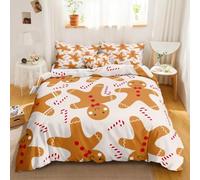 Parure de Lit 140x200 de Noël avec Motif Bonhomme en Pain D'Épice, Housse de Couette en Microfibre Beige/Blanche, Idéale pour Les Fêtes de Fin D'Année et Les Chambres D'Enfants (Garçons et Fill