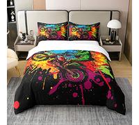 Parure de Lit 140x200 en Coton Biologique, Housse de Couette Motocross pour Garçons, Ensemble de Literie Pilote de Moto, Couvre Lit Sport Extrême, Décoration de Chambre, 1 Taie d'oreiller