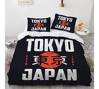 Parure de lit 140x200 Enfant 1 Personne Japon Tokyo Manga 3D Motif Housse de Couette 140x200 Fille Ultra Doux Microfibre 3 pièces Literie avec Fermeture éclair et 2 Taie d'oreiller