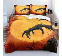 Parure de Lit 140X200 Ghost Claw pour Enfants - Imprimé Halloween Spooky Claw et Orange Moon Housse de Couette Douce et Confortable - Branches Black Tree Terror Housse de Couette avec Taies D'Oreill
