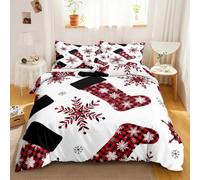 Parure de Lit 140x200 Motif Chaussettes de Noël et Flocons de Neige, Housse de Couette Festive pour Le Nouvel An, en Microfibre Blanche, Décoration de Noël, pour Chambre D'Enfant, Adolescent, Femm