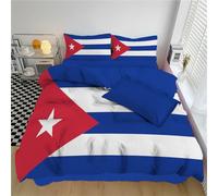 Parure De Lit 140X200Cm Drapeau Cuba - Motif Rayures Forme D'Étoile À Cinq Branches Housse De Couette 140X200Cm Avec Fermeture Éclair , Ensemble De Literie Avec 2 Taies D'Oreiller 65X65 Cm,Bleu Blanc