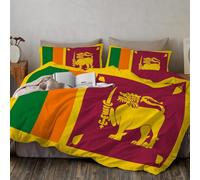 Parure De Lit 140X200Cm Drapeau Sri Lanka - Motif De Lion Jaune Tenant Une Épée Housse De Couette 140X200Cm avec Fermeture Éclair, Ensemble De Literie avec 2 Taies d'oreiller 65X65 Cm,Vert Orange