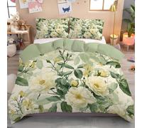 Parure de Lit 140x200cm Enfant pour 1 Personne Rose Jaune Fleur Sauvage, Housse de Couette Fleurs Pastorales + 1 Taie d'oreiller, Ensemble de Literie en Microfibre pour Garçon Fille,Vert Sauge