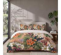 Parure de Lit 140x200cm, Protée Royale, Feuilles Tropicales Housse de Couette avec 1 Taies d'oreiller 65x65 cm, Style Tropical Rétro Ensemble de Literie Réversibles pour 1 Personne