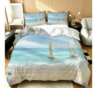 Parure de Lit 160x200 cm Balançoire et Plantes Grimpantes Housse de Couette Imprimée Fleurs du Littoral avec Fermeture Éclair Linge de Lit 1 Personne en Microfibre Brossée Douce 3 Pièces