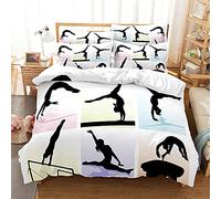 GYDGS Parure de Lit 160x200 cm Gymnastique Blanche Housse de Couette 160x200 cm avec 2 Taie d'oreiller 65x65 cm, Ensemble de Literie avec Fermeture Éclai pour Adulte Enfant