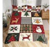 Parure de Lit 160x200 Renne de Noël Housse de Couette 1 Personnes | Microfibre, Anti-froissage, Patchwork de Noël 3D Imprimée, Literie Set 3 Pièces, Fermeture Éclair, 2 Taies d'oreille