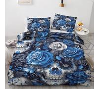 Parure de Lit 160x200 Tête de Mort - Housse de Couette 2 Personnes Motif Roses Gothique Mexicaine, Ensemble de Literie Imprimée en Microfibre Douce avec Fermeture éclair, 2 taies d'oreiller 65x65 cm