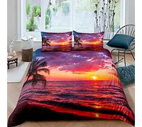 Parure de Lit 2/3 Pièces Océan Paysages de Bord de Mer Le Coucher du Soleil Bleu Vague Plage Cocotier Prairie Girafe Impression Housse de Couette Vacances à Hawaï Literie (Coloré A, 220_x_240_cm)