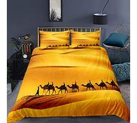 Parure de Lit 2/3 Pièces Paysage Naturel Désert Chameau Pyramide Dune D'or Coucher Soleil 3D Impression Polyester Drap Lit 1 Housse de Couette + 2 Taies D'oreiller 50x75cm (Couleur2,King 220x240 cm)