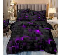 Parure De Lit 2/3 Pièces Vision Néon Cool Motifs Géométriques pour Garçons Ados, Microfibre Polyester Bedding Set Housse De Couette avec Taie d'oreiller 50x75 Cm (Violet,200x200 cm)