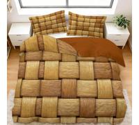 Parure de Lit 2 Personne Bambou Tressé à l'aspect Veiné Housse de Couette 200x200 cm Carrés Géométriques pour Garçon et Fille, Linge de lit en Microfibre Douce avec 2 Taies d’Oreiller 65x65 cm d-320