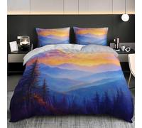 Parure de Lit 2 Personne Montagnes Peintes de Brume Matinale 3 Pièces en Microfibre Parure de Couette Bleu Housse de Couette 260x240 cm et 2 Taies d'oreiller 65 x 65 cm