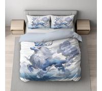 Parure de lit 2 Personnes avec Housse de Couette 220 x 240 cm + 2 * 80 x 80 cm Motif Fantaisie Style Oriental Créature Mythique Sacré , Réversible Bleu Ciel Souple Parure de Couette pour Ado Adultes