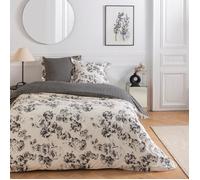 Parure de lit 2 personnes en coton 57 fils imprimé ecru 240x220cm