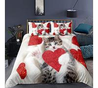 Parure de Lit 2 Personnes Fille Garçon Animal Housse de Couette Cute Pet Chaton Chiot Gris Beige Noir Rose Fleurie Amour Chat et Chien Polyester Ensemble de Literie (Rouge, 200 x 200 cm)